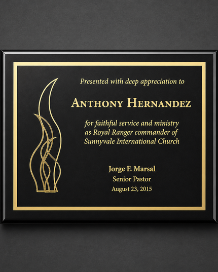 Alviso Matte Black Plaque laser engraved gold on black