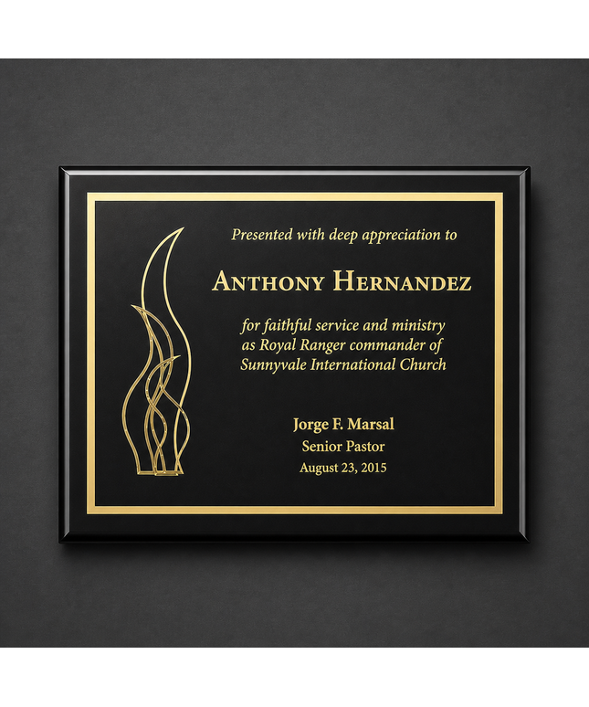 Alviso Matte Black Plaque laser engraved gold on black