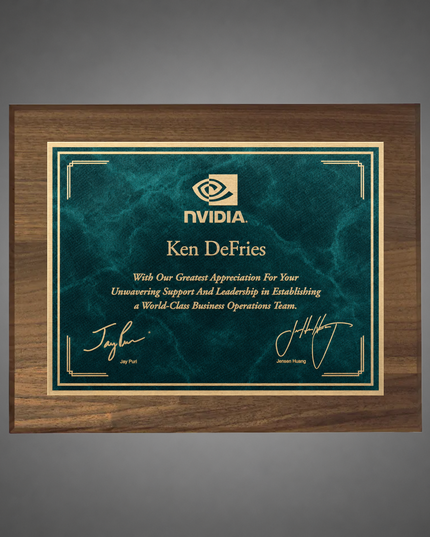Solid Walnut Green Marble Mist Plaque