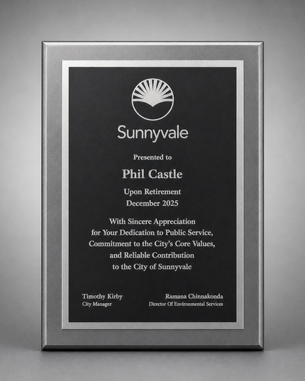 Alviso Black Matte Plaque laser engraved black silver