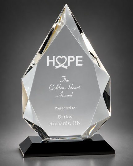 Apex II diamond-faceted optic crystal award on a charcoal studio background