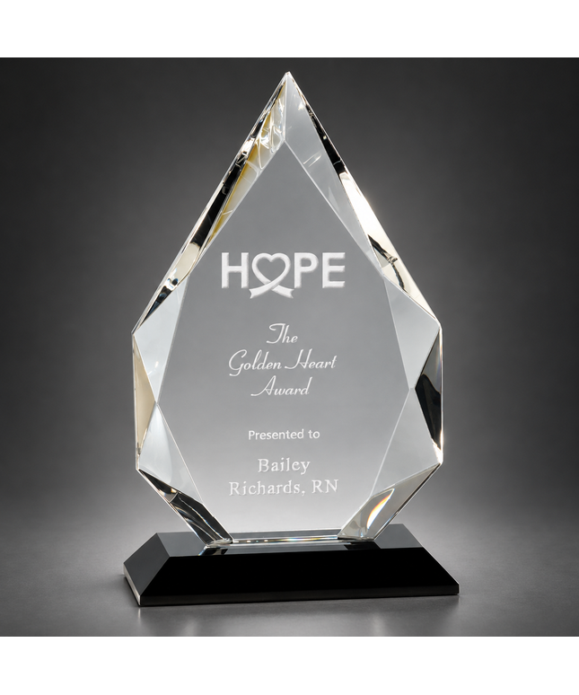 Apex II diamond-faceted optic crystal award on a charcoal studio background